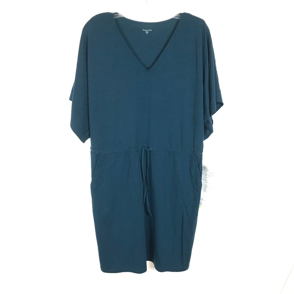 NWT Womens Size Small Garnet Hill Teal Blue Wren Stretch Jersey Knit Dress